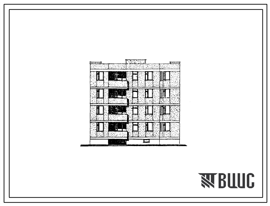 Типовой проект 126-057.84 Четырехэтажная блок-секция рядовая с торцевыми окончаниями на 12 квартир. Для строительства в сельской местности