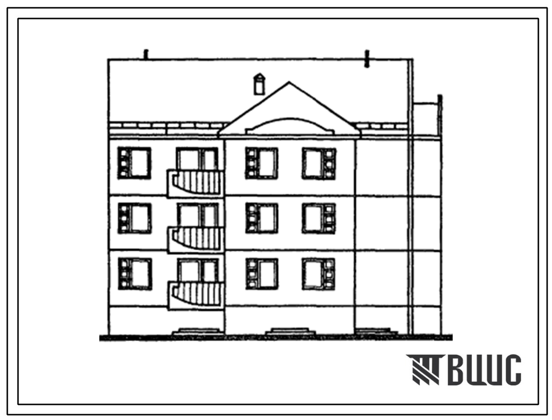 Типовой проект 104-091.13.88 Трехэтажная блок-секция торцевая правая на 9 квартир. Для Латвийской ССР