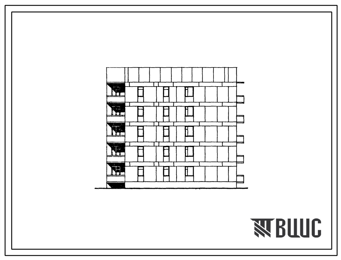 Типовой проект 87-0110/2 Блок-секция торцовая правая 5-этажная 15-квартирная Т-1Б-2Б-3А