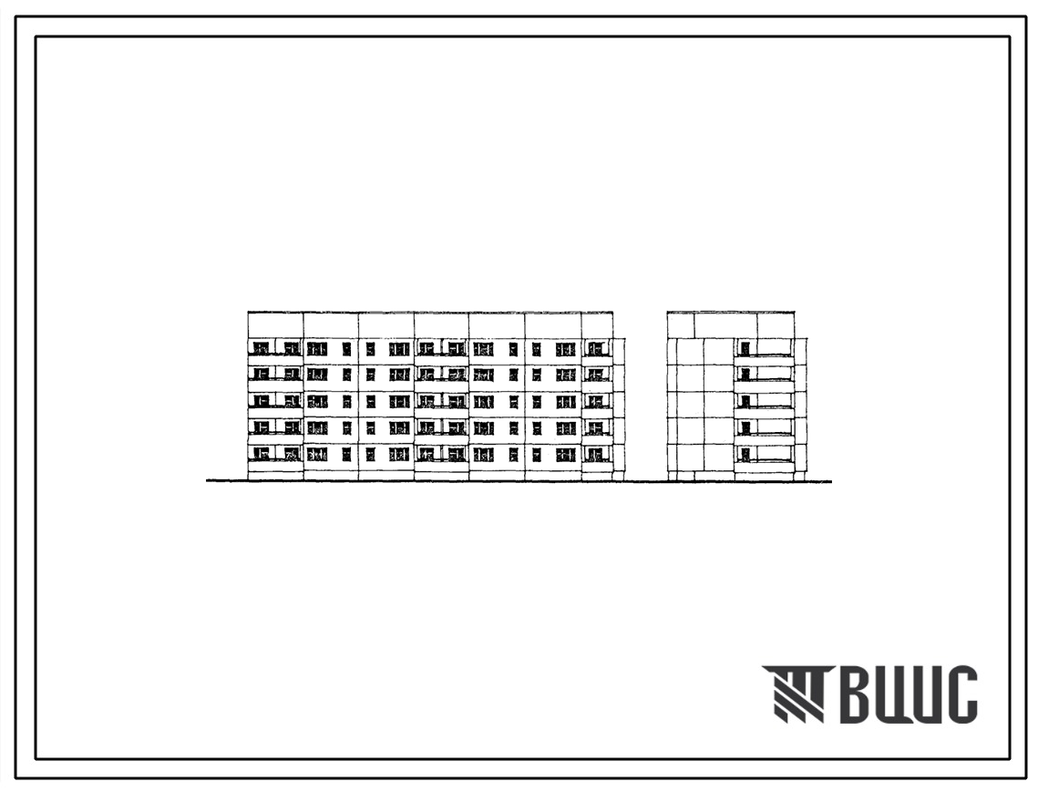 Типовой проект 83-044/1.2 Блок-секция 5-этажная 40-квартирная торцевая правая. Для строительства в 1В климатическом подрайоне, 2 и 3 климатических районах.