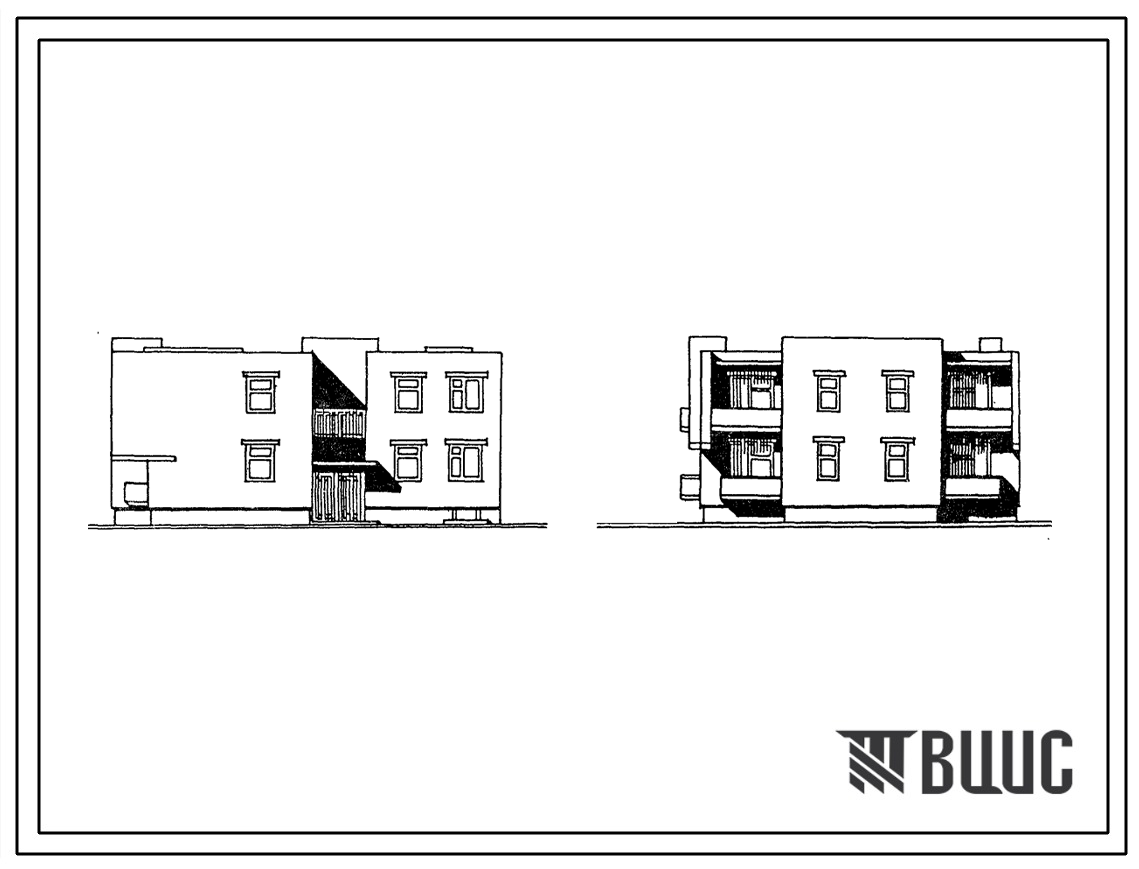 Фасады Типовой проект 89-0105.13.86 Двухэтажная торцово-угловая блок-секция на 6 квартир (левая). Для Белорусской ССР