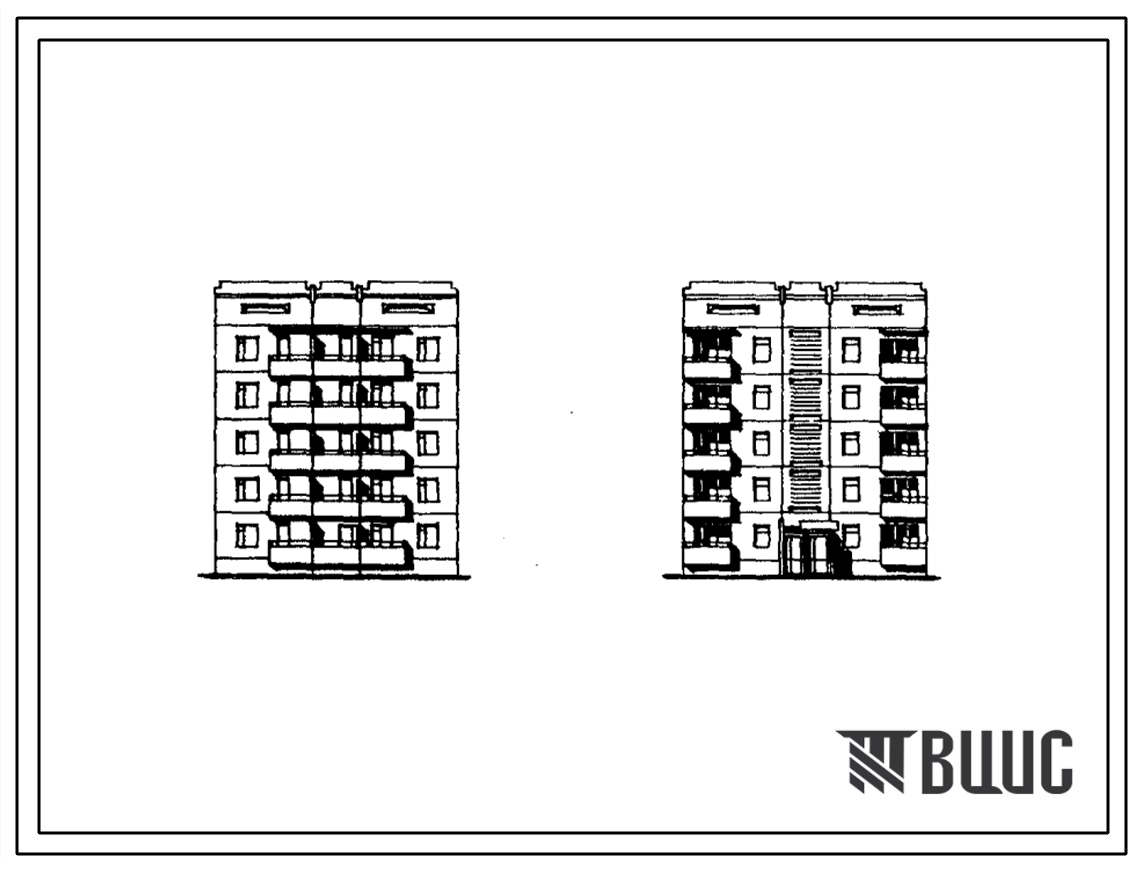 Фасады Типовой проект 135-0142с.86 5-этажная 10-квартирная рядовая с торцовыми окончаниями блок-секция 2Б-3Б