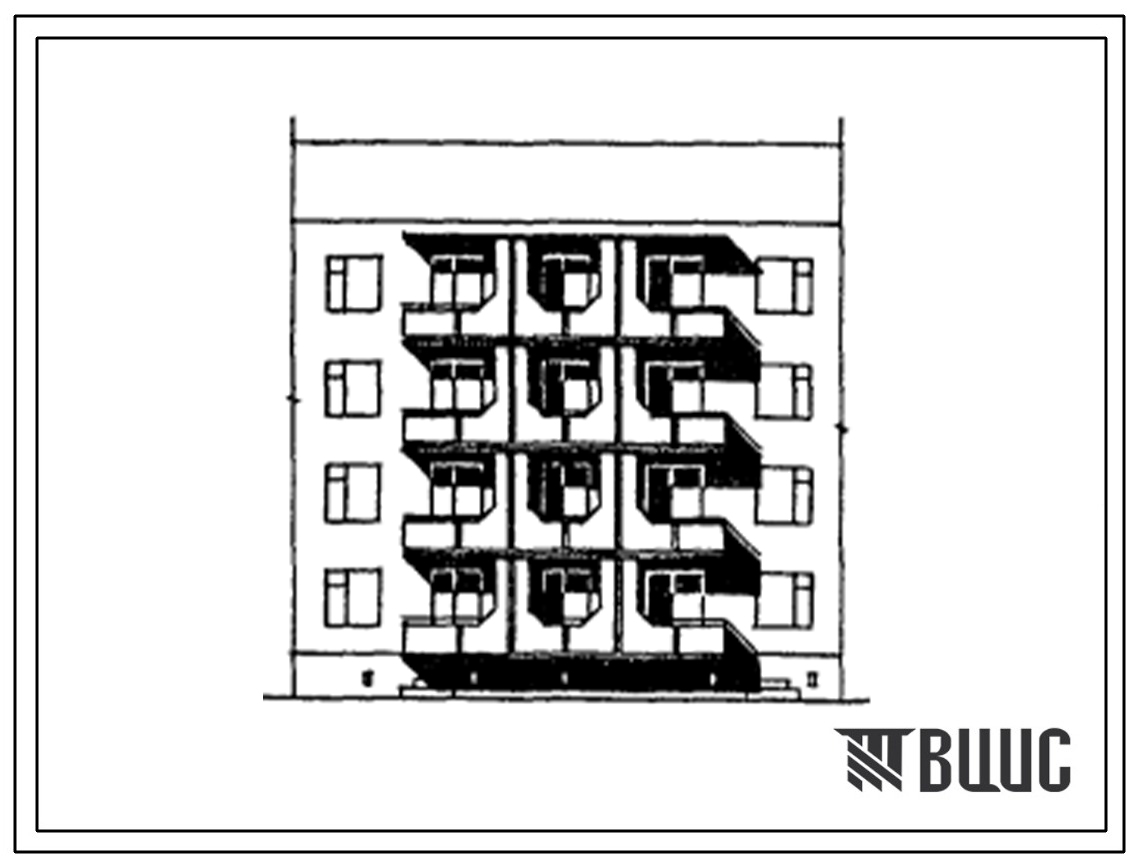 Типовой проект 175-010с.13.87 Блок-секция 4-этажная 8-квартирная 4Б.3Б рядовая с торцовыми окончаниями Киргизской ССР