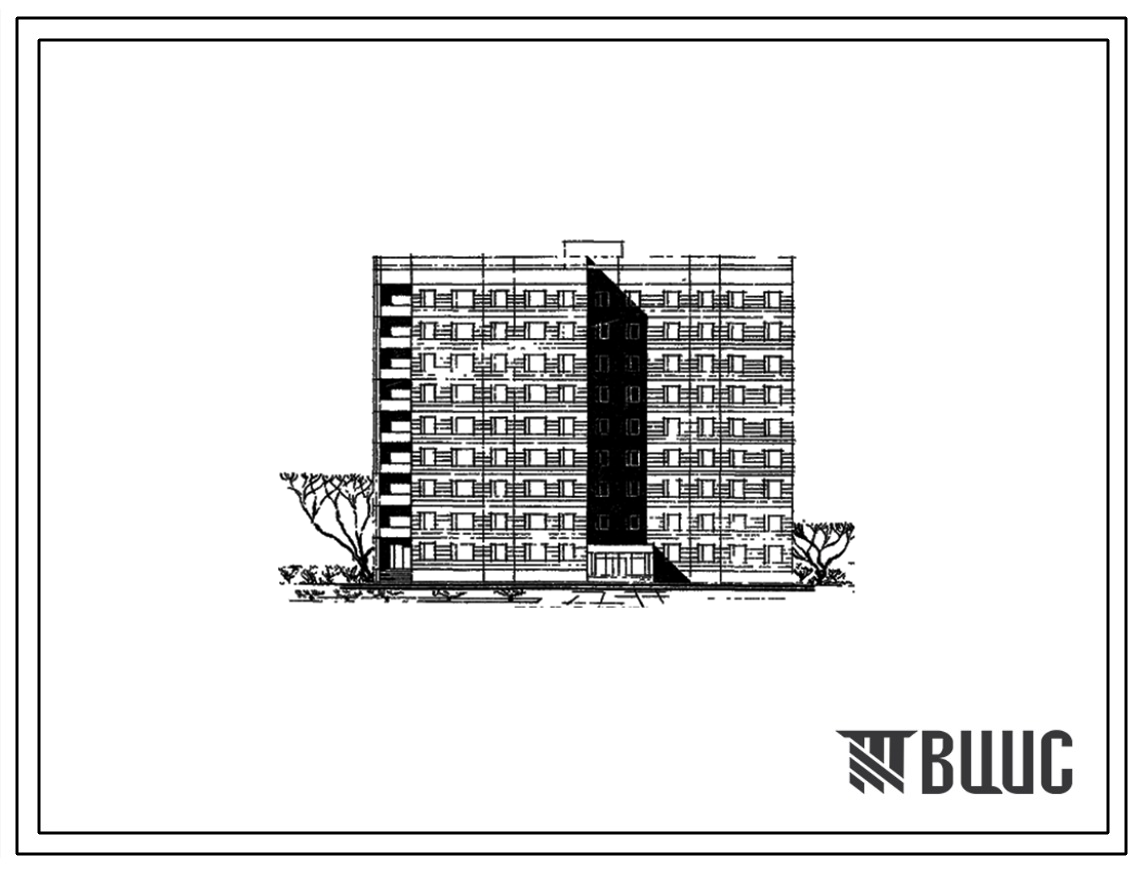 Типовой проект 90-042/1 Девятиэтажная блок-секция рядовая общежития на 298 человек с ячейками на 8 и 10 человек. Для строительства в 1В климатическом подрайоне, во 2 и 3 климатических районах