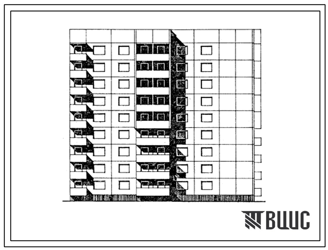 Типовой проект 97-0217.85 Шумозащитная блок-секция 9-этажная 36-квартирная торцевая 2Б.3Б.3Б.5Б. Для строительства в 1В климатическом подрайоне.