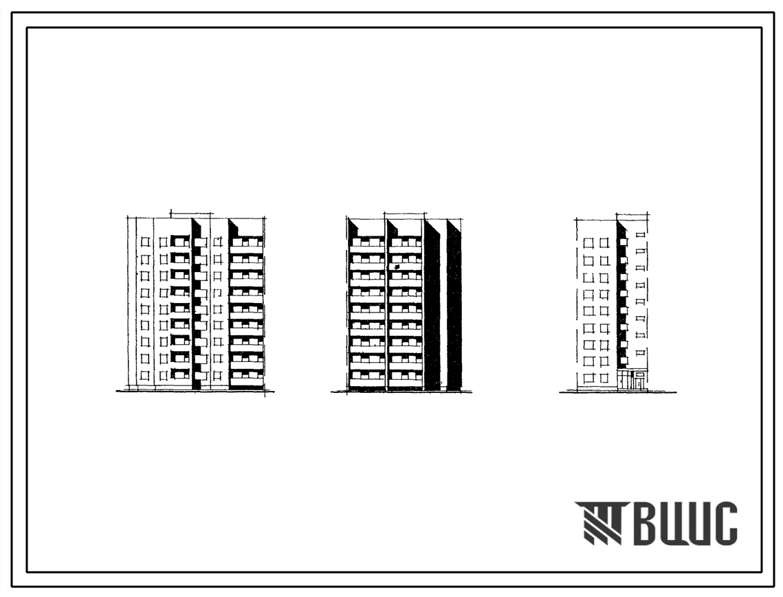 Типовой проект 124-012 Девятиэтажная блок-секция угловая левая на 36 квартир (однокомнатных 1А-1; двухкомнатных 2Б-9; трехкомнатных 3Б-17; четырехкомнатных 4Б-9). Для строительства во 2В климатическом подрайоне