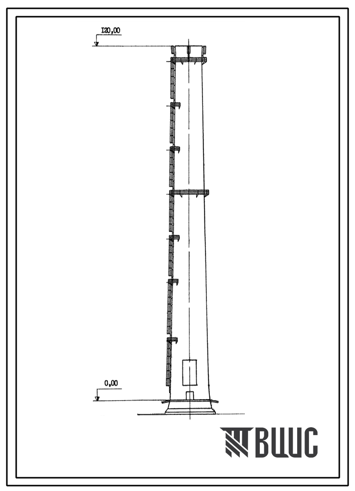 Фасады Типовой проект 907-2-132 Труба дымовая железобетонная Н=120 м, Д0=9,6 м для котельных ТЭЦ и ГРЭС. Для строительства в 1-4 районах ветровой нагрузки