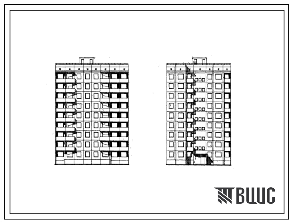 Типовой проект 94-047 Девятиэтажная крупнопанельная блок-секция поворотная правая на 36 квартир (однокомнатных 1Б-9, двухкомнатных 2Б-9, трехкомнатных 3А-9, четырехкомнатных 4Б-9). Для строительства во 2 и 3 климатических районах Украинской ССР