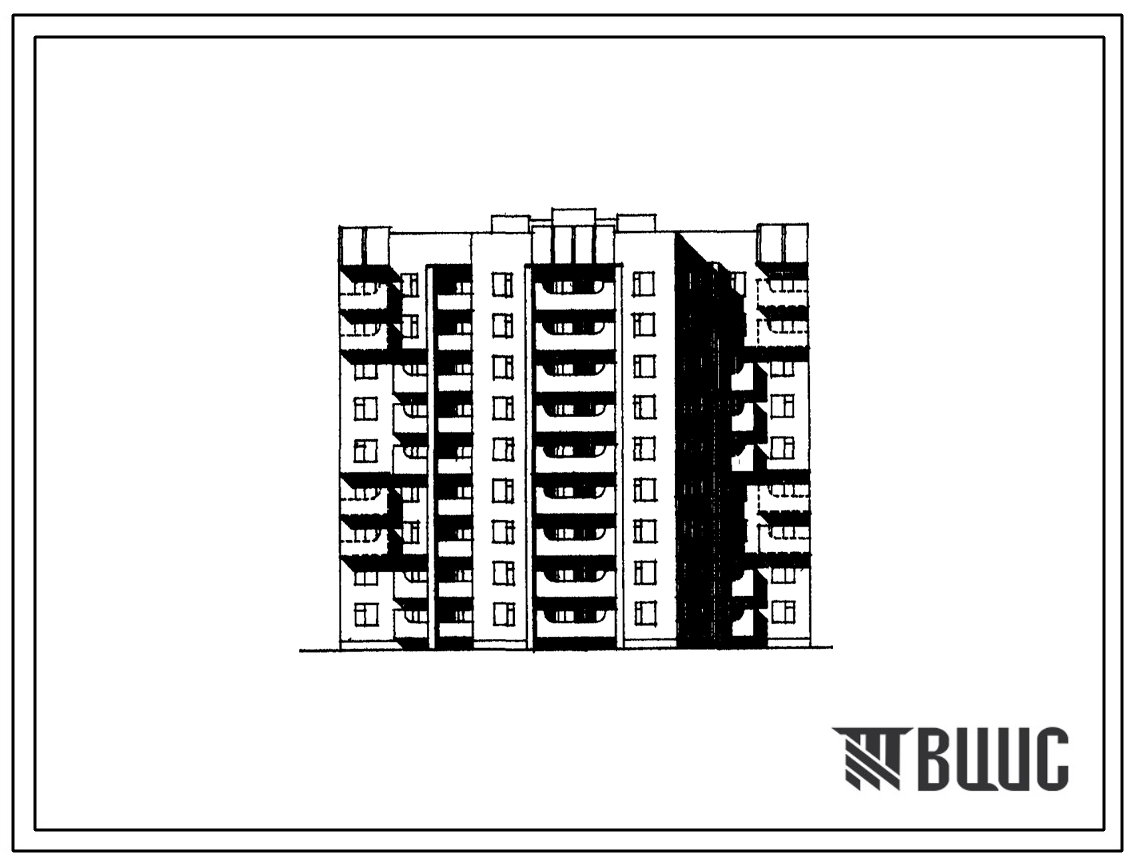 Типовой проект 87-0161.13.89 Блок-секция многолучевая 9-этажная 54-квартирная 1-1-2-2-3-3 /для строительства в УССР/