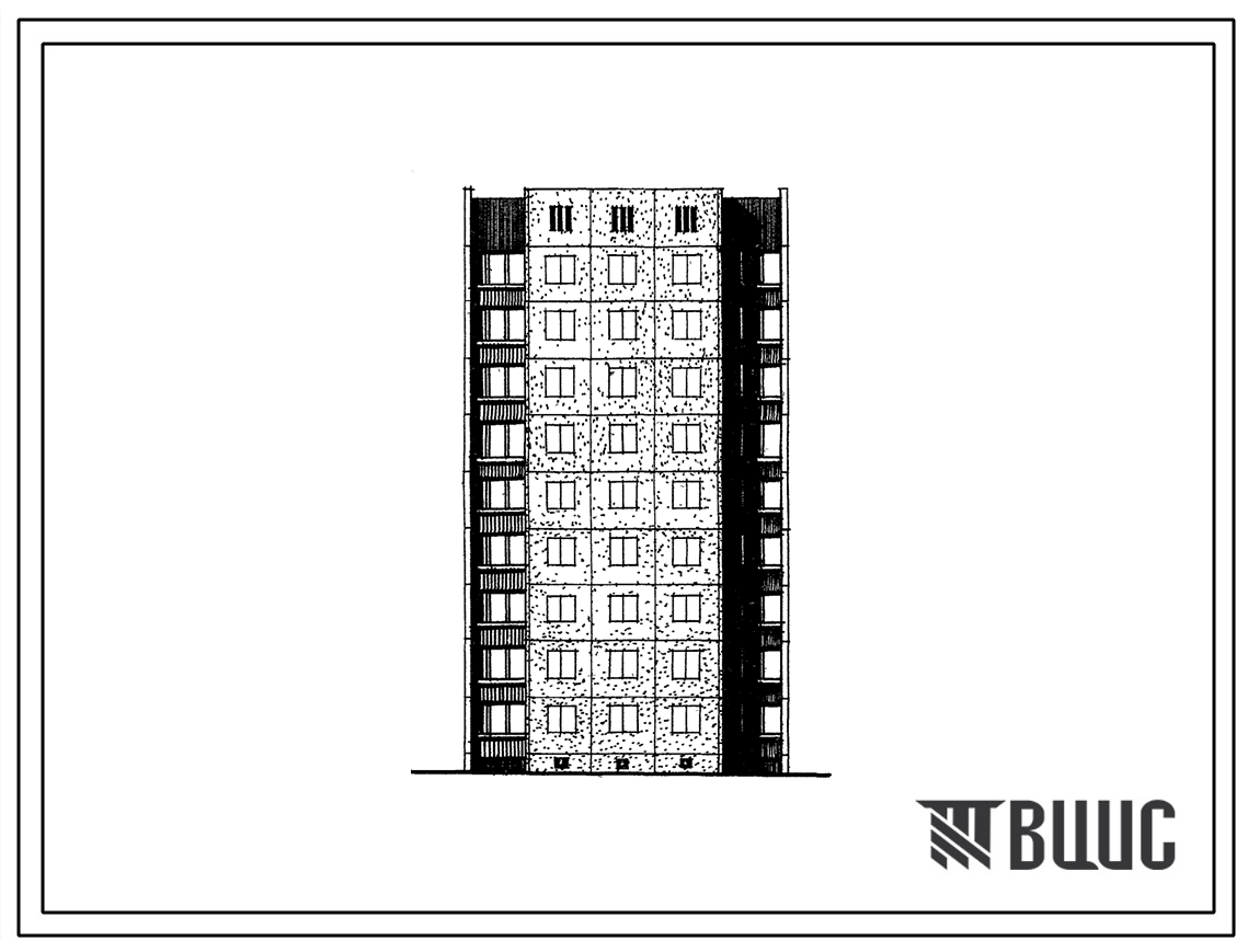 Типовой проект 1-464АС-091с Полусекция девятиэтажная 18-квартирная рядовая с торцовым окончанием без лестничной клетки 1Б-4Б (правая).