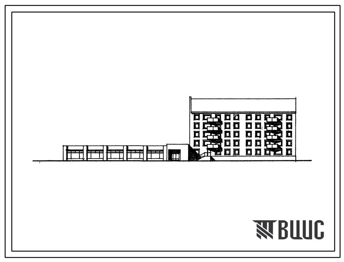 Типовой проект 114-052с.87 Блок-секция 5-этажная 28-квартирная торцовая со встроенно-пристроенным магазином "Товары для молодежи" торговой площадью 650 м2