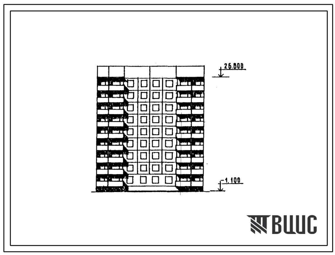 Типовой проект 90-0321.13.90 9-этажная 36-квартирная блок-секция 2-2-3-3 рядовая широтной ориентации с применением монолитного бетона в цокольном и первом этажах (для строительства в РСФСР)