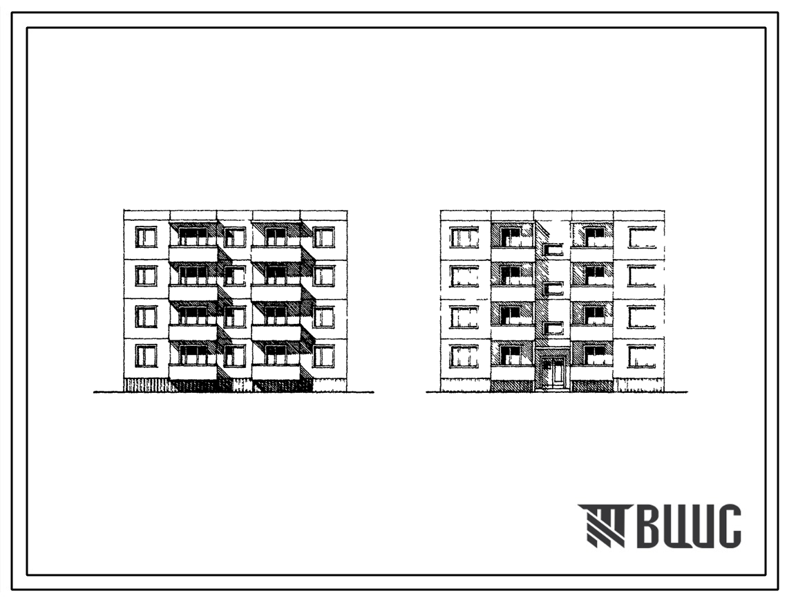 Типовой проект 121-012/1 Четырехэтажная блок-секция рядовая на 12 квартир (двухкомнатных 2А-4, 2Б-8). Для строительства во 2В климатическом подрайоне Белорусской ССР