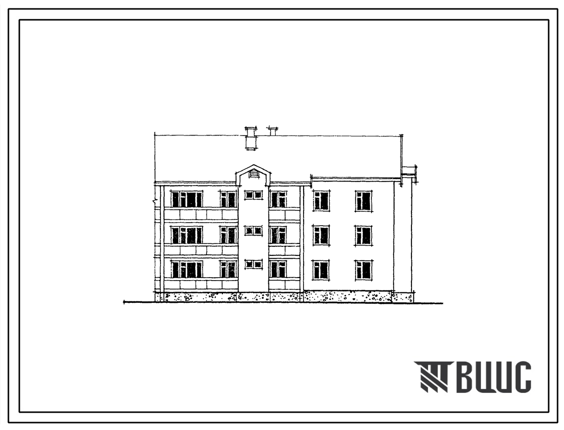 Типовой проект 89-0124.13.88 Трехэтажная блок-секция торцевая правая на 9 квартир. Для Белорусской ССР