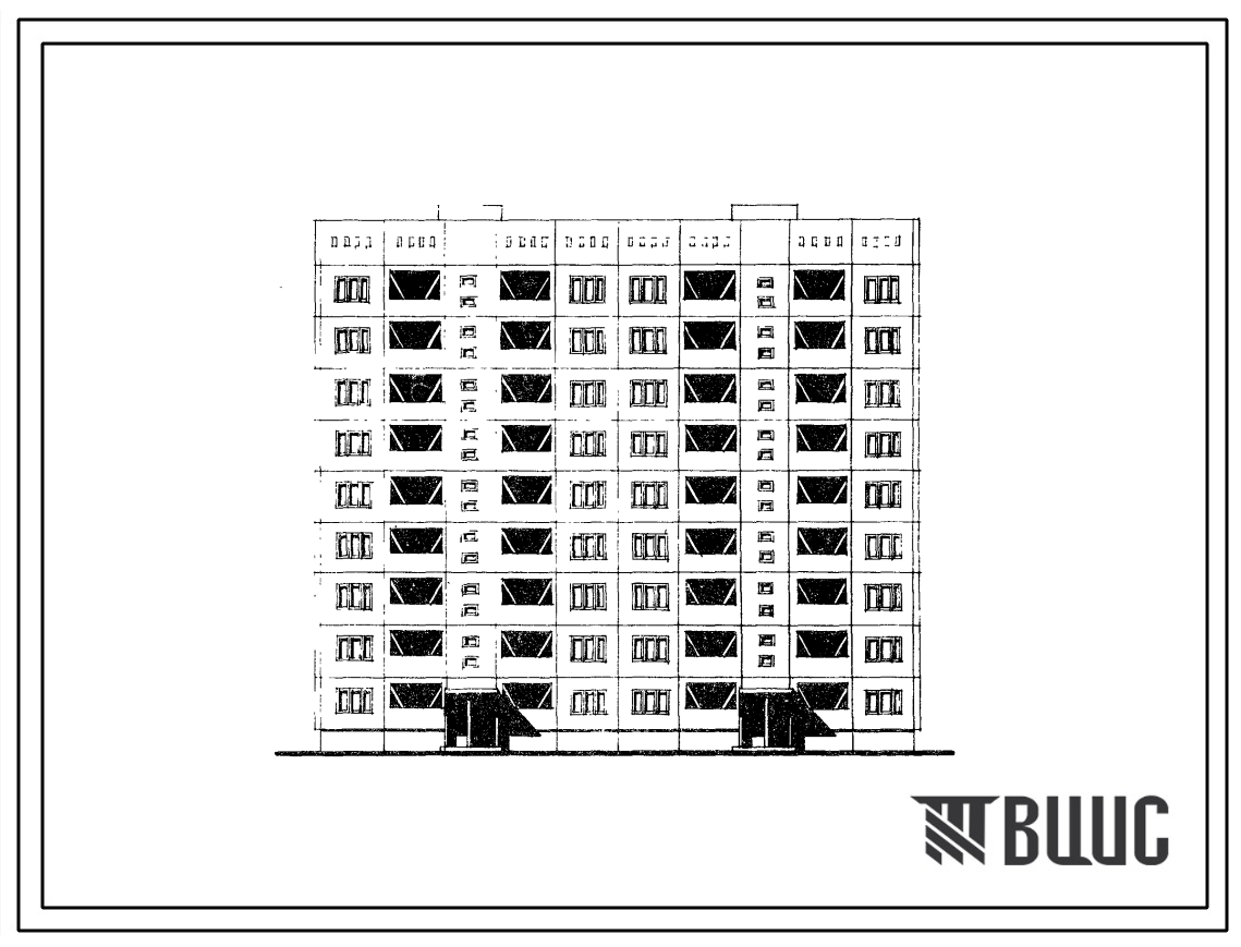 Типовой проект 158-05с.84 9-этажная торцевая рядовая блок-секция на 54 квартиры 3Б.1Б.2Б-3Б.1Б.2Б. Для строительства в 3В климатическом подрайоне (г.Алма-Ата) сейсмичностью 9 баллов.
