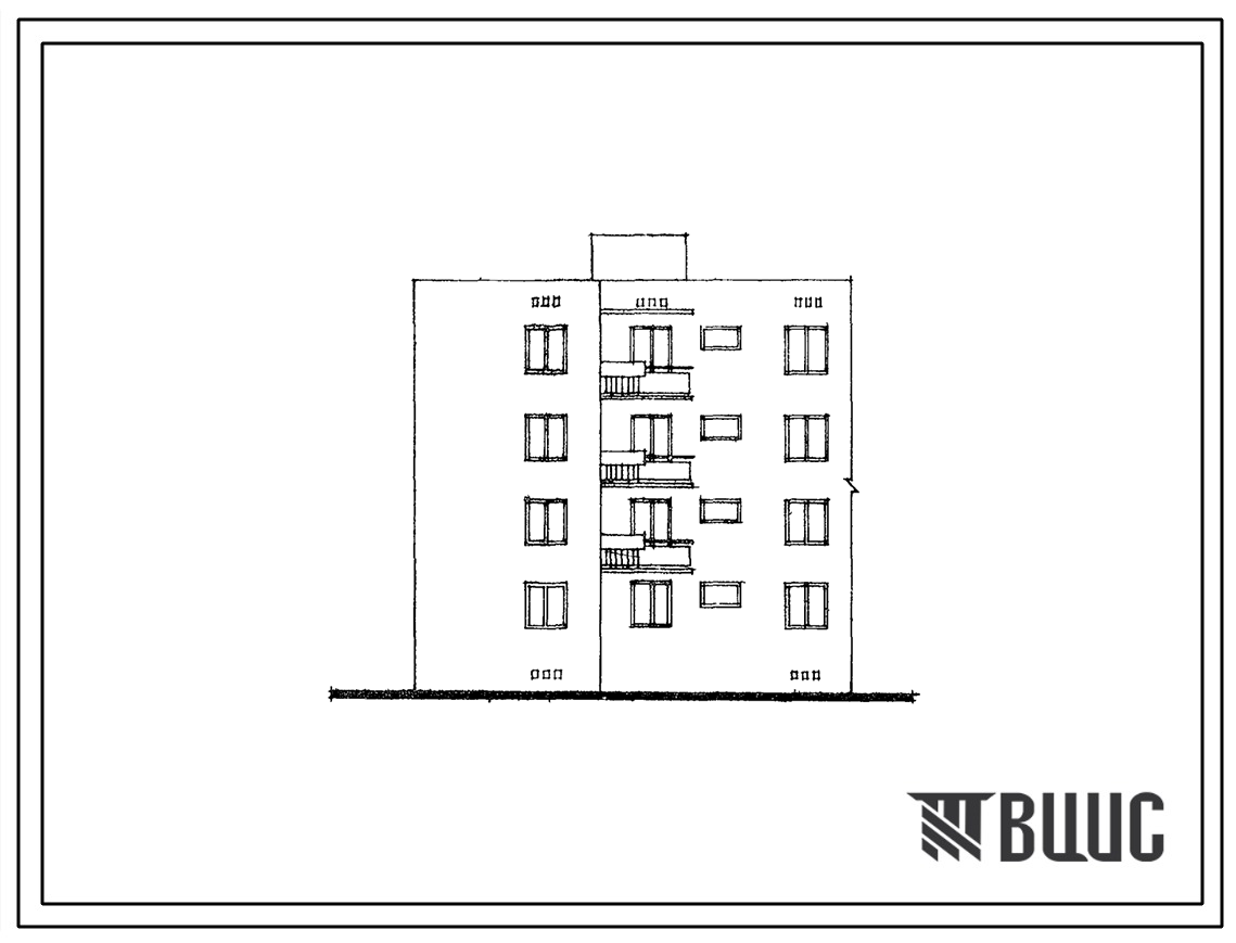 Типовой проект 109-019с Четырехэтажная одинарная блок-секция Т-4А-2Б левая на 8 квартир.