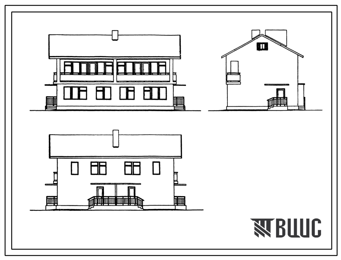 Типовой проект 144-24-19.13.87 Двухквартирный дом с трехкомнатными (большими) квартирами в двух уровнях