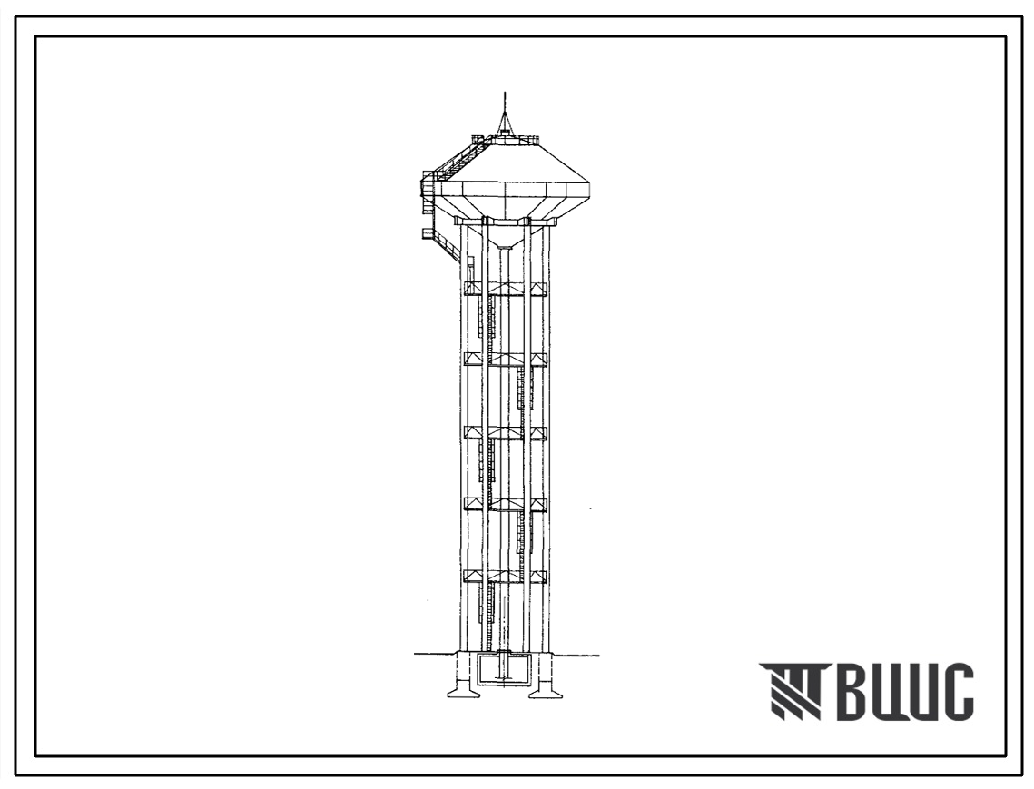 Типовой проект 901-5-47.90 Водонапорные башни со стальными баками и стволами из сборных железобетонных элементов башня высотой 36 м с баком вместимостью 500 м3