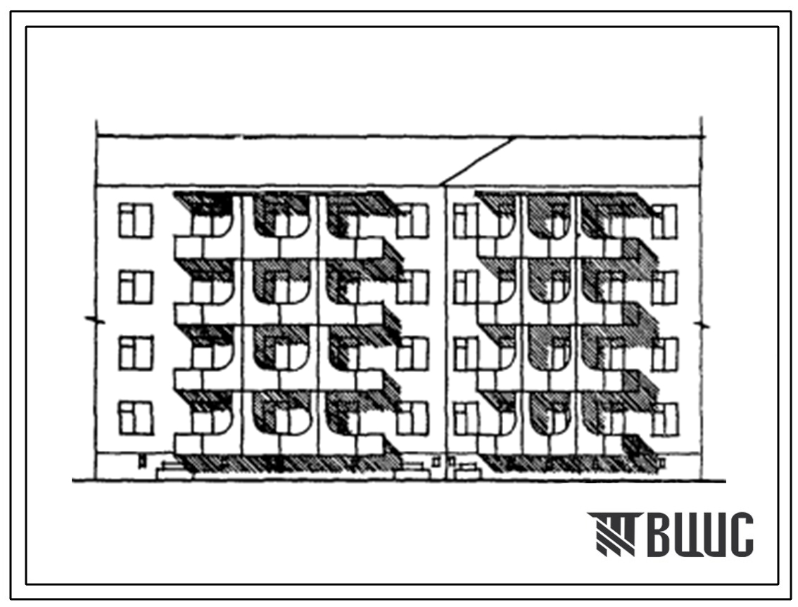 Типовой проект 175-023с.13.87 Блок-секция 4-этажная 24-квартирная 3Б.1Б.3Б-3Б.1Б.3Б  поворотная прямая для Киргизской ССР
