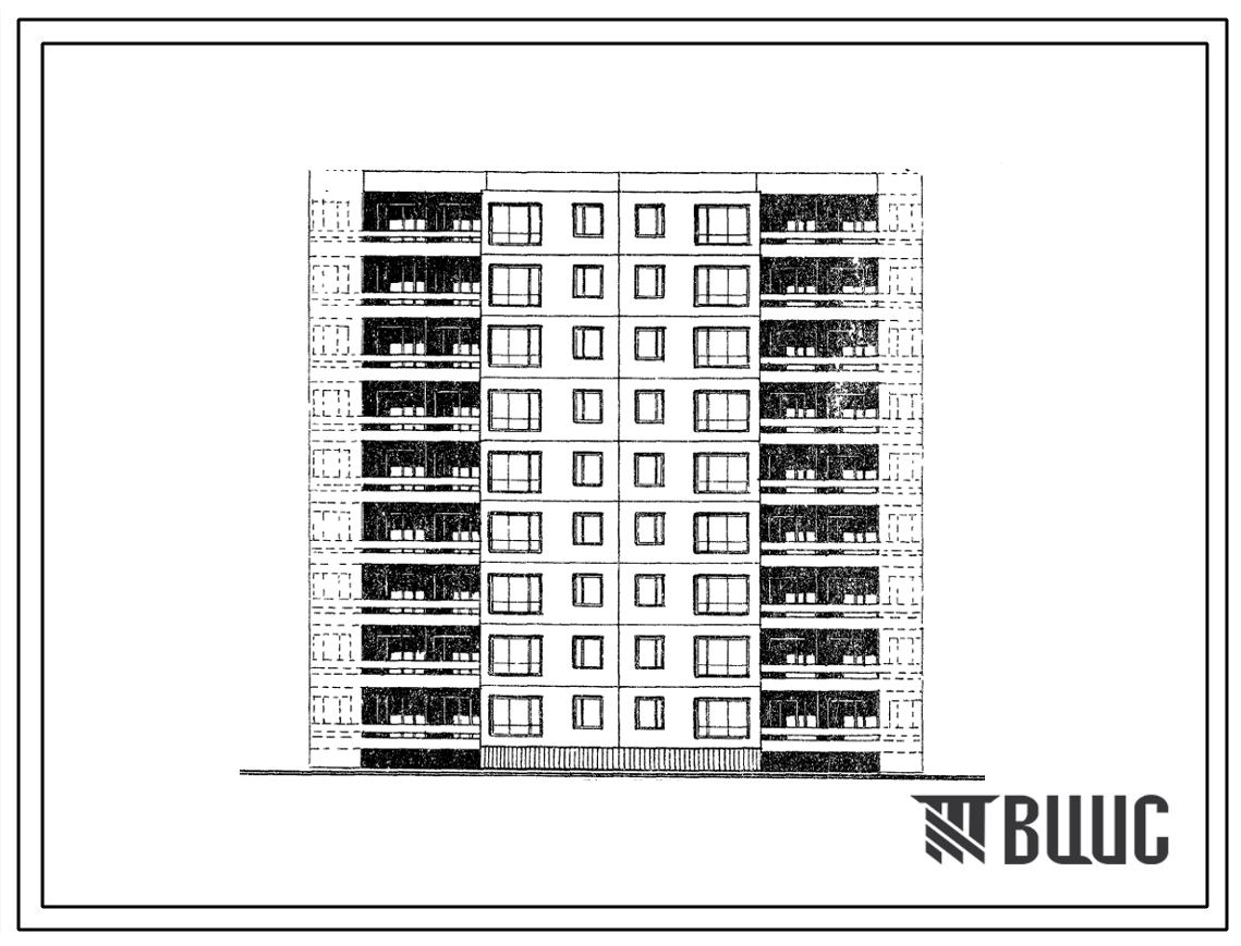 Типовой проект 99-018 Девятиэтажная блок-секция рядовая на 36 квартир (однокомнатных 1Б-9, двухкомнатных 2Б-9, трехкомнатных 3Б-9, четырехкомнатных 4Б-9). Для строительства в 1В климатическом подрайоне, 2 и 3 климатических районах.