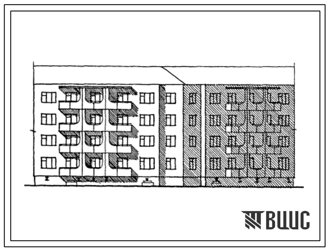 Типовой проект 175-022с.13.87 Блок-секция 4-этажная 16-квартирная 4Б.4Б-4Б.4Б поворотная обратная  для Киргизской ССР