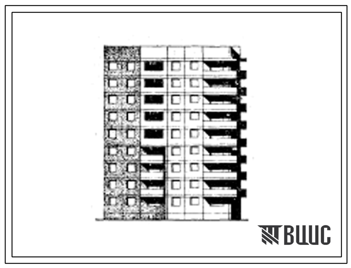 Типовой проект 97-085/1.2 Девятиэтажная блок-секция угловая правая на 36 квартир (двухкомнатных 2Б-19, трехкомнатных 3Б-8, четырехкомнатных 4Б-9). Для строительства в 1В климатическом подрайоне