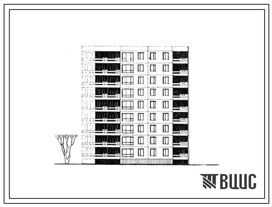 Типовой проект 99-019/1 Девятиэтажная блок-секция 1Б-2Б-2Б-3Б торцевая правая на 36 квартир.
