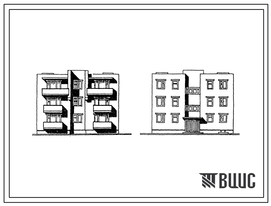 Типовой проект 89-0104.13.86 Трехэтажная рядовая-торцовая блок-секция на 6 квартир (для Белорусской ССР)