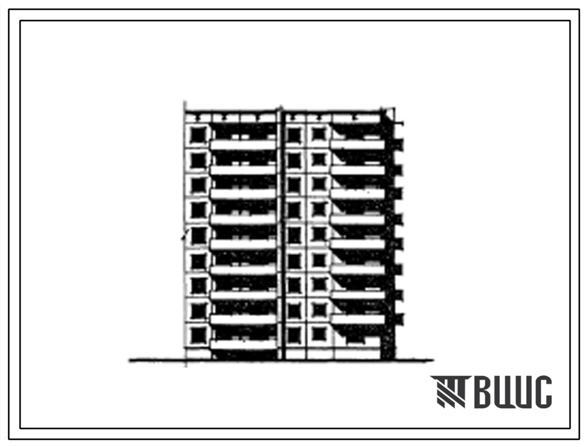 Типовой проект 97-047/1 Девятиэтажная блок-секция угловая правая на 36 квартир (двухкомнатных 2Б-19, трехкомнатных 3Б-8, четырехкомнатных 4Б-9). Для строительства в 1В климатическом подрайоне
