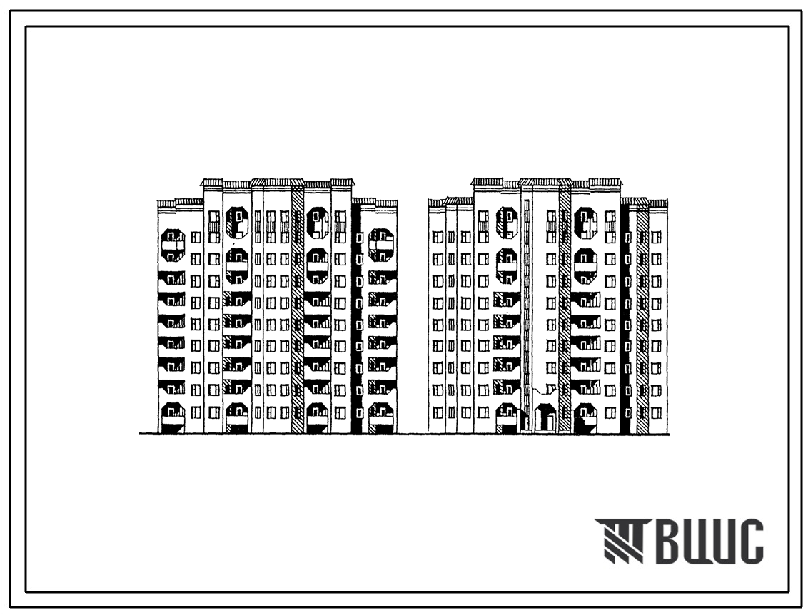 Типовой проект 85-068.91 Блок-секция 9-этажная 54-квартирная рядовая с торцовыми окончаниями с квартирами 9 этажа в двух уровнях 1Б-2Б-2Б - 2Б-3Б-3Б