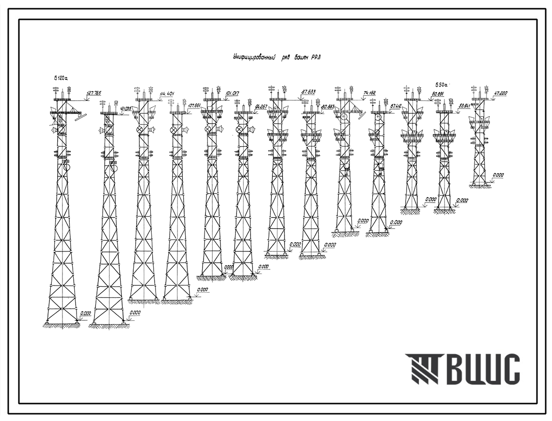 Типовой проект 604-041.88 Унифицированные башни РРЛ высотой от 50 до 120 м металлизированным покрытием (для V ветрового района)