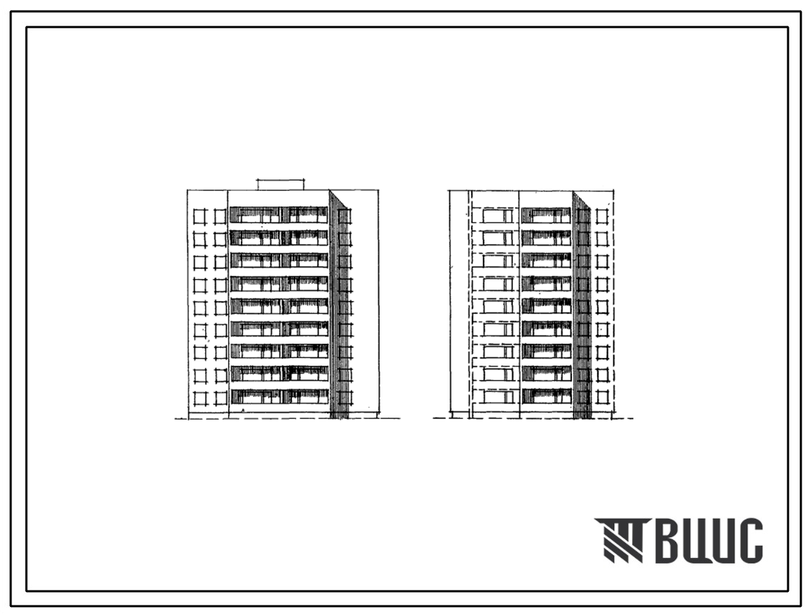 Типовой проект 86-018 Девятиэтажная блок-секция угловая правая, торцевая на 45 квартир (однокомнатных 1Б-9, двухкомнатных 2Б-10, трехкомнатных 3Б-17, четырехкомнатных 4Б-9).