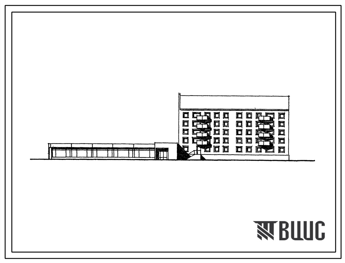 Типовой проект 114-051с.87 Блок-секция 5-этажная 28-квартирная торцовая со встроенно-пристроенным магазином "Товары для молодежи" торговой площадью 650 м2 в конструкциях серии 1.020.1-2с