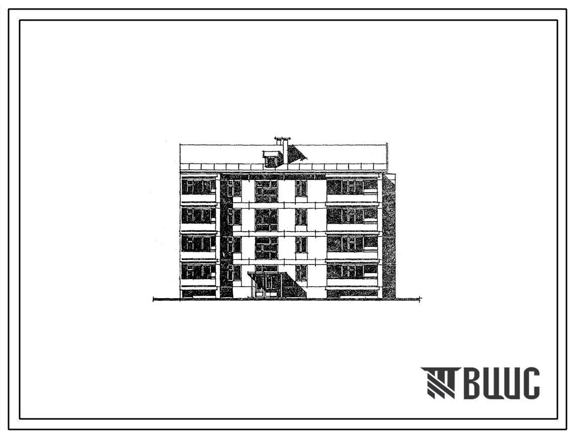 Типовой проект 24-0171.83 4-этажная 12-квартирная торцевая блок-секция Т1Б-2Б-4А (правая). Для строительства во 2 и 3 климатических районах.