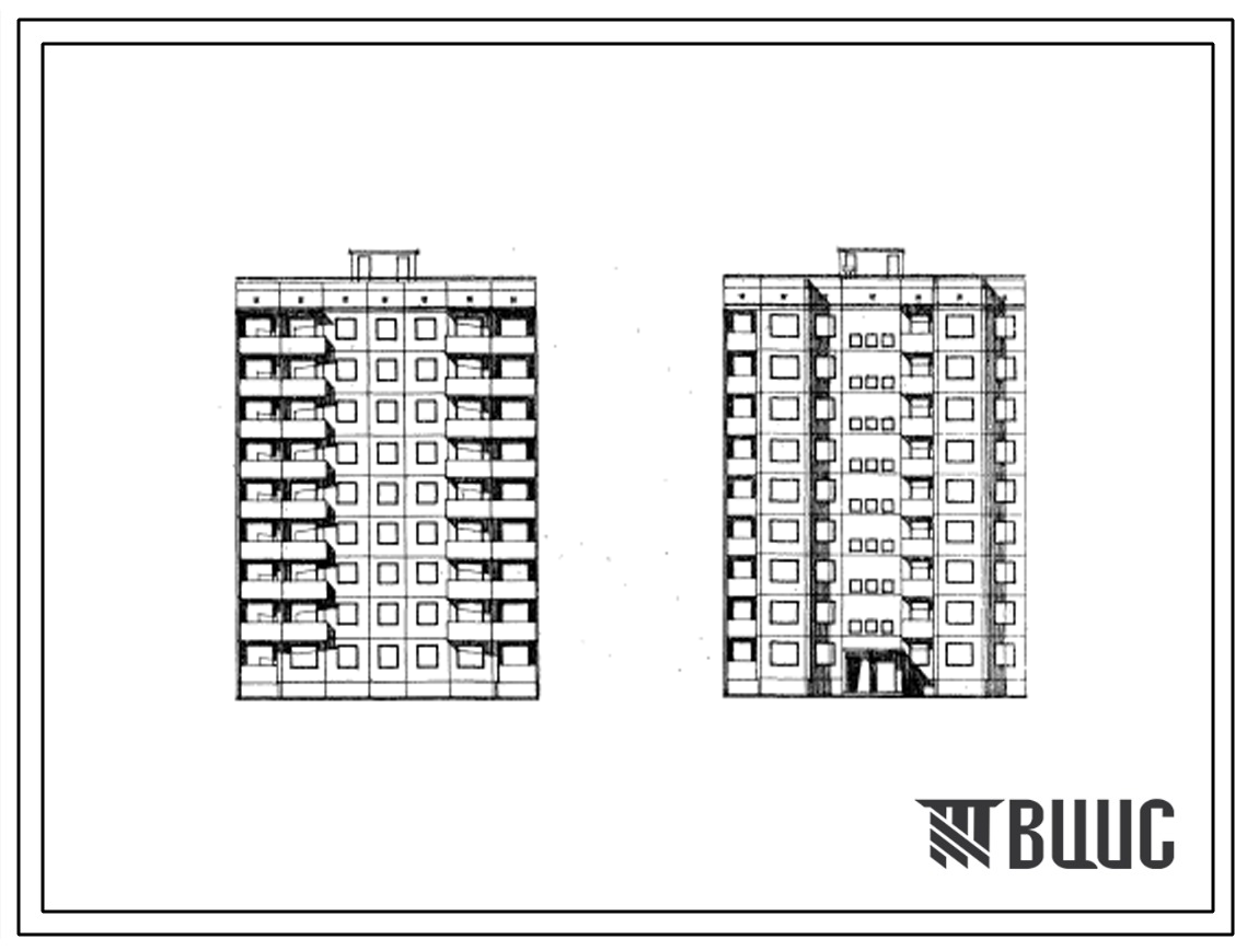 Типовой проект 94-017/73 Девятиэтажная крупнопанельная рядовая левая  и торцевая блок-секция на 36 квартир (однокомнатных 1Б-9, двухкомнатных 2Б-9, трехкомнатных 3Б-9, трехкомнатных 3А-9) с шагом поперечных стен 2,7 и 3,3 м, для строительства во 2 и 3 кли