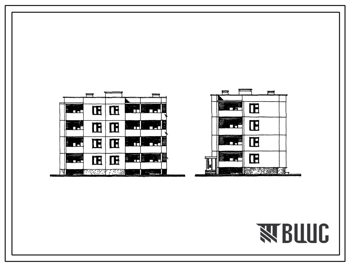 Типовой проект 210-026.2 Четырехэтажная 8-квартирная торцевая блок-секция с квартирами 3Б-4Б (левая)
