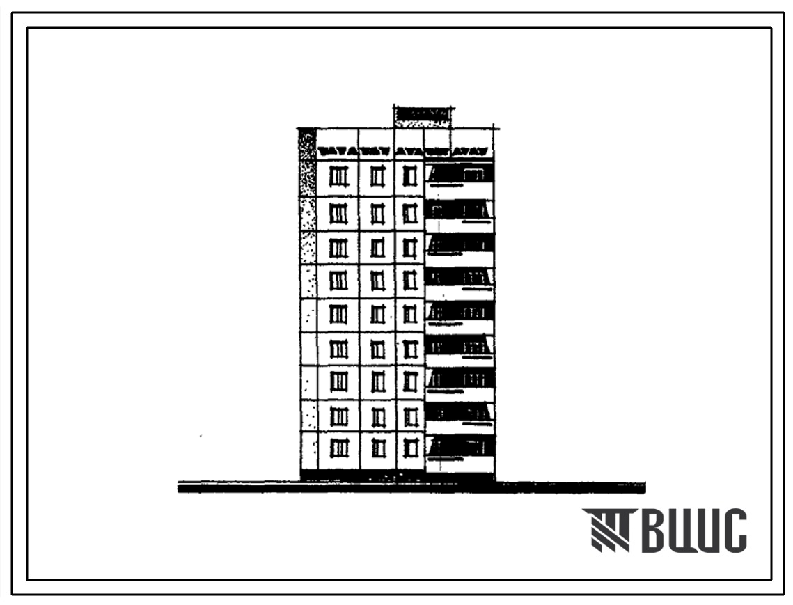 Типовой проект 76-072с/1 Девятиэтажная блок-секция торцевая левая на 27 квартир (однокомнатных 1Б-18, трехкомнатных 3А-9). Для строительства в 4А, 4Г климатических подрайонах Узбекской ССР сейсмичностью 8 баллов