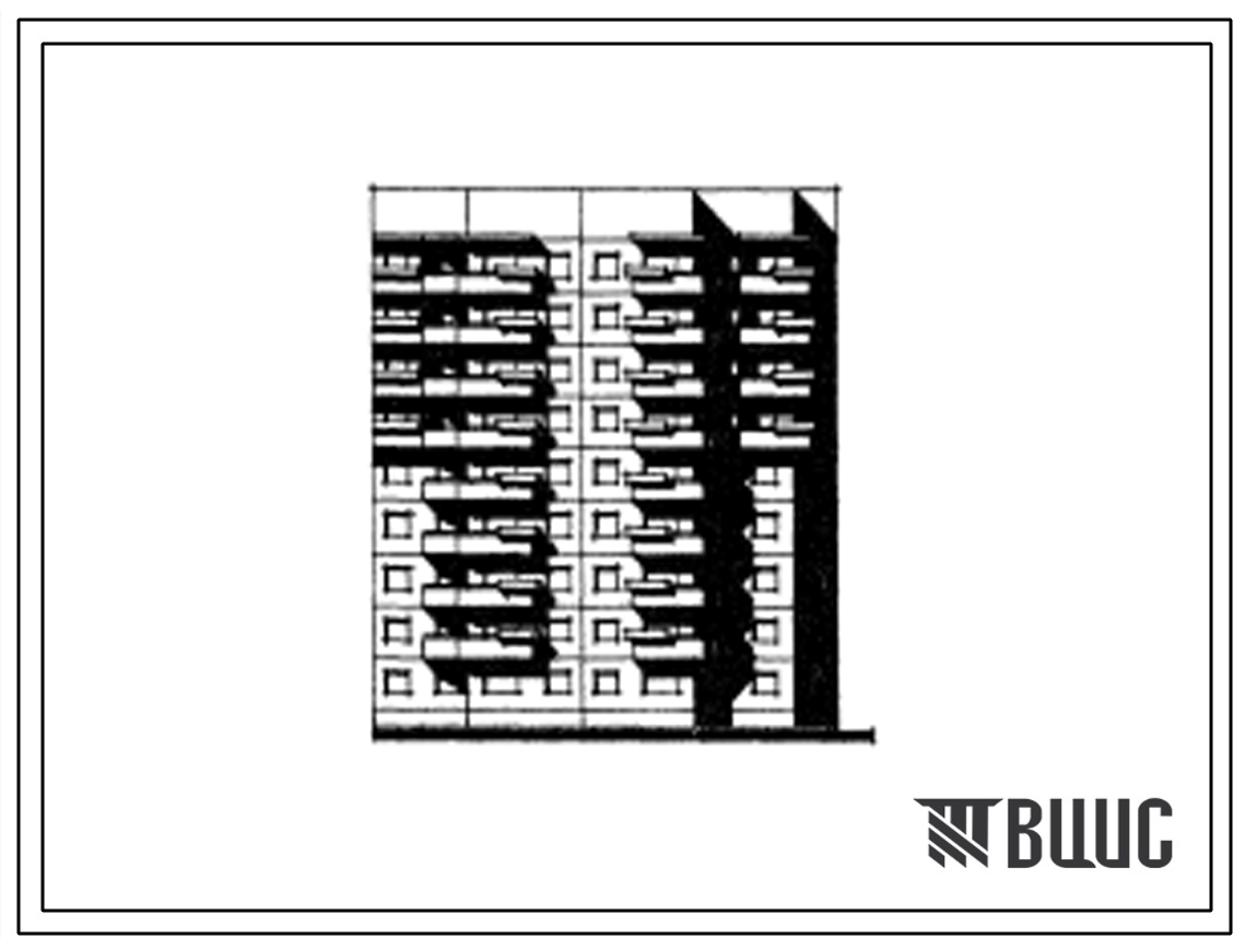 Типовой проект 152-012 Девятиэтажная 36-квартирная торцевая блок-секция левая (двухкомнатных 2Б-18; трехкомнатных 3Б-9; четырехкомнатных 4Б-9).