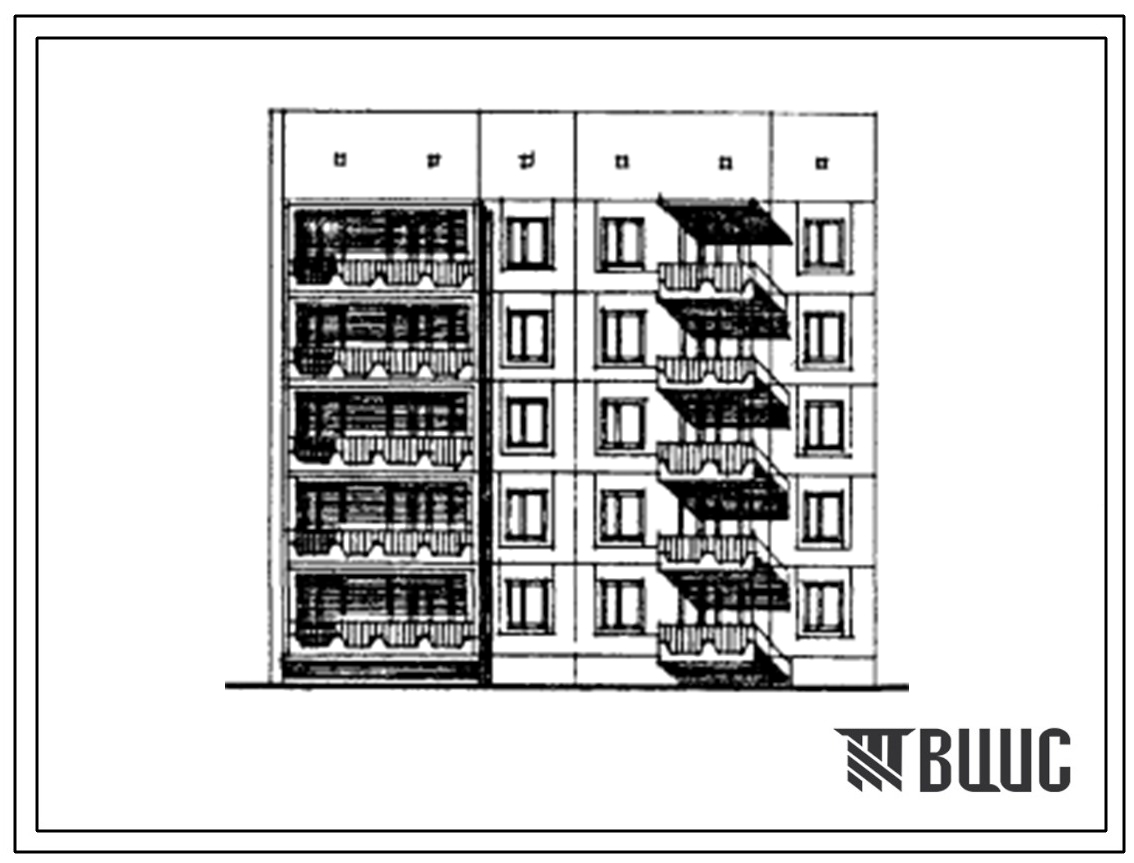 Типовой проект 135-0372с.13.88 Блок-секция торцевая (левая) пятиэтажная 15-квартирная 2-3-3. Для строительства в Кабардино-Балкарской АССР.