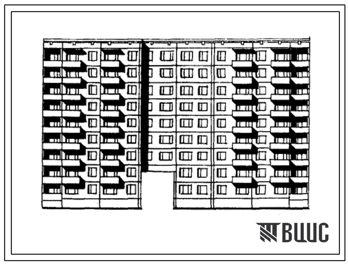 Типовой проект 75-027/1 Блок-секция 9-этажная 70-квартирная рядовая (с пожарным проездом) 1Б-1Б-3Б-3Б и 1Б-1Б-3Б-3Б