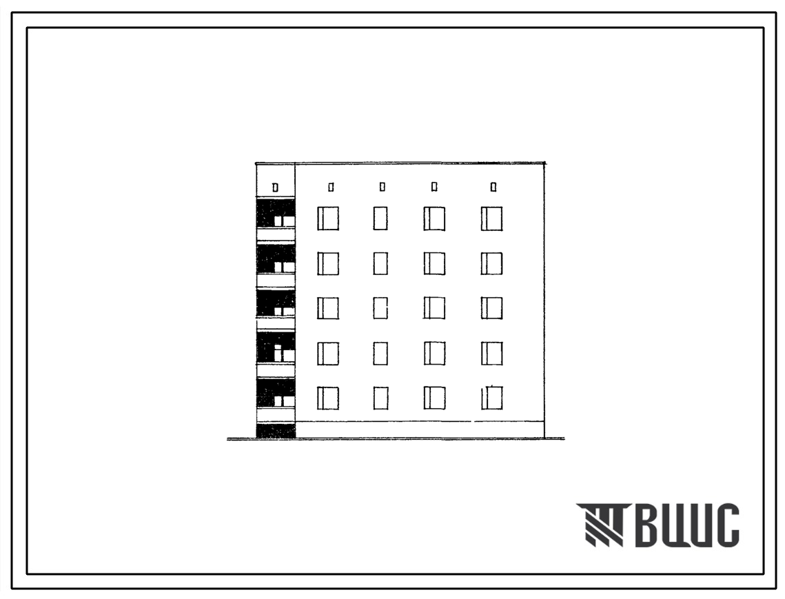 Типовой проект 87-048/1.2 Пятиэтажная торцовая правая блок-секция на 15 квартир Т-1Б-2Б-3А