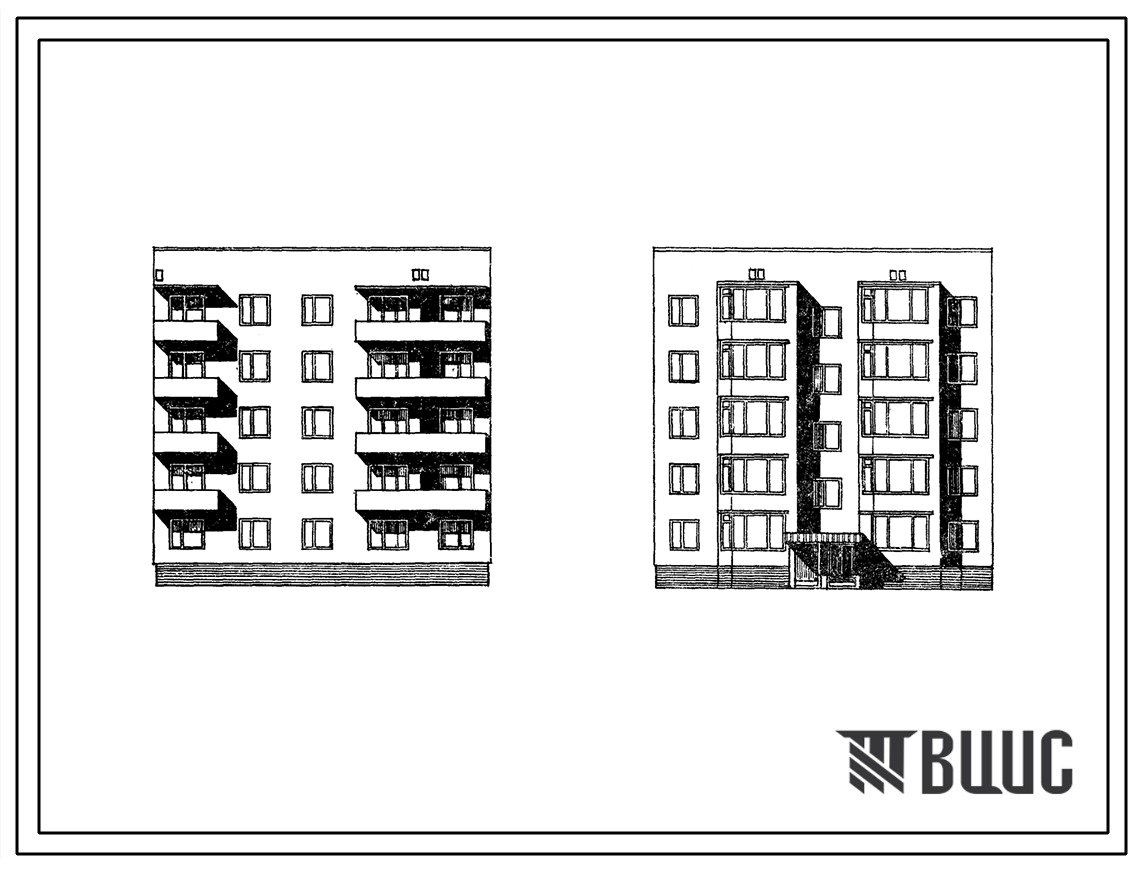 Типовой проект 87-015/72/1 Блок-секция рядовая правая на 15 квартир типа 2Б. Со стенами из кирпича.