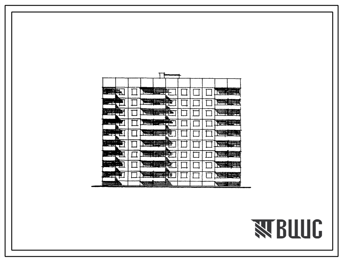 Типовой проект 121-071/1.2 Девятиэтажная 63-квартирная блок-секция 1Б.1Б.2Б.2Б.2Б.3Б.3Б. меридиональной ориентации.