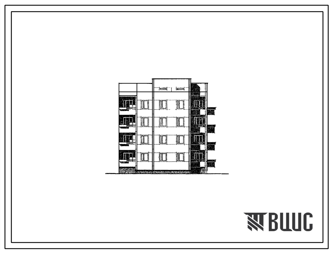 Типовой проект 26-044/1 Четырехэтажная блок-секция торцевая правая на 12 квартир (однокомнатных 1Б-4, двухкомнатных 2Б-4, трехкомнатных 3А-4). Для строительства во 2 и 3 климатических районах