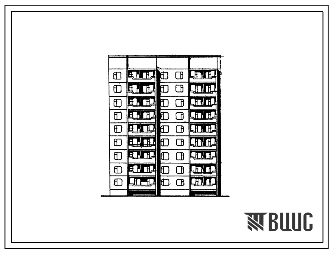 Типовой проект 135-0343с.13.87 9-этажная блок-секция общежития семейной молодежи торцевая правая на 126 человек для Бурятской АССР