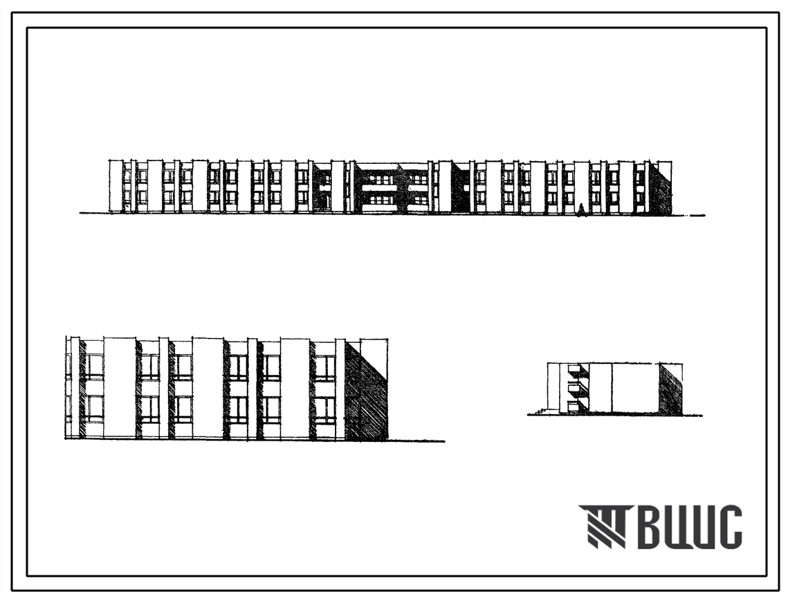Фасады Типовой проект 244-5-9 Спальный корпус на 160/140 мест пионерского лагеря-базы отдыха, для строительства в 1В климатическом подрайоне, 2 и 3 климатических районах