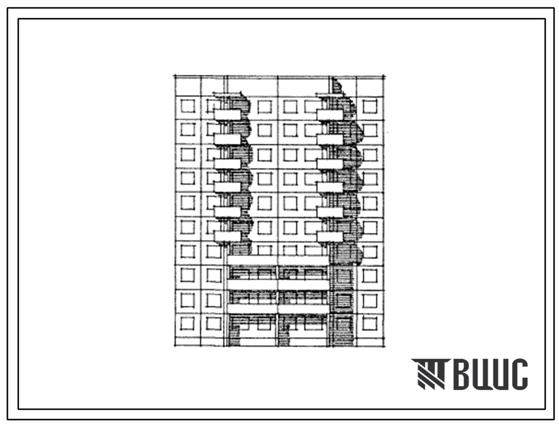 Типовой проект 141-023.13.87 Блок-секция 10-этажная 40-квартирная рядовая с торцовыми окончаниями 2-2-3-3 для города Свердловск