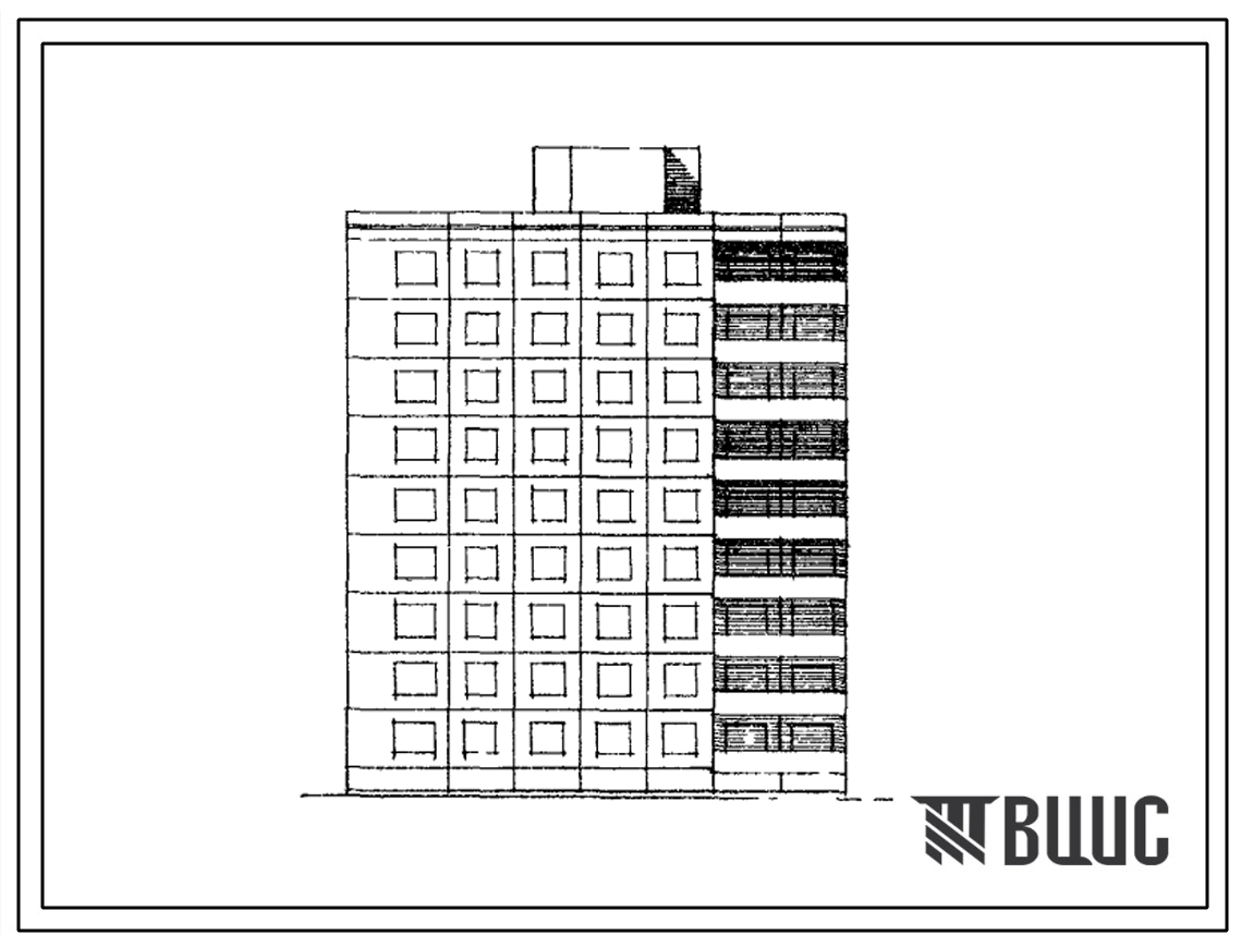 Типовой проект 121-041 Девятиэтажная блок-секция торцевая левая широтной ориентацией на 36 квартир (двухкомнатных 2А-9, 2Б-18, трехкомнатных 3Б-9). Для строительства в 1В климатическом подрайоне, 2 и 3 климатических районах