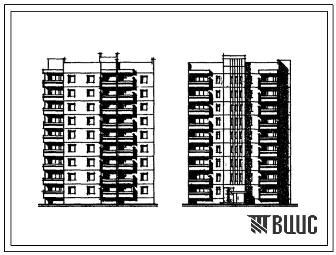Типовой проект 135-081с Блок-секция 9-этажная 18-квартирная поворотная с торцевым окончанием 4Б-2Б (прямая)