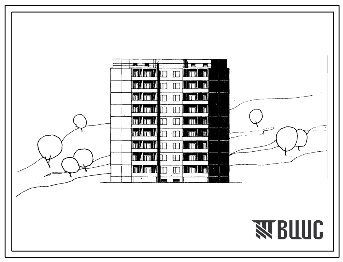 Типовой проект 96-032 9-этажная поворотная блок-секция обратная на 36 квартир (однокомнатных 1Б-18, трехкомнатных 3Б-18). Для строительства во 2 и 3 климатических подрайонах, 2В, 3Б и 3В климатических подрайонах Украинской ССР